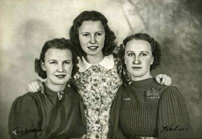 Lilja, Aili, and Helmi Kovanen (circa 1940), three daughters of Tyyne and Kalle Kovanen,  Sudbury  
